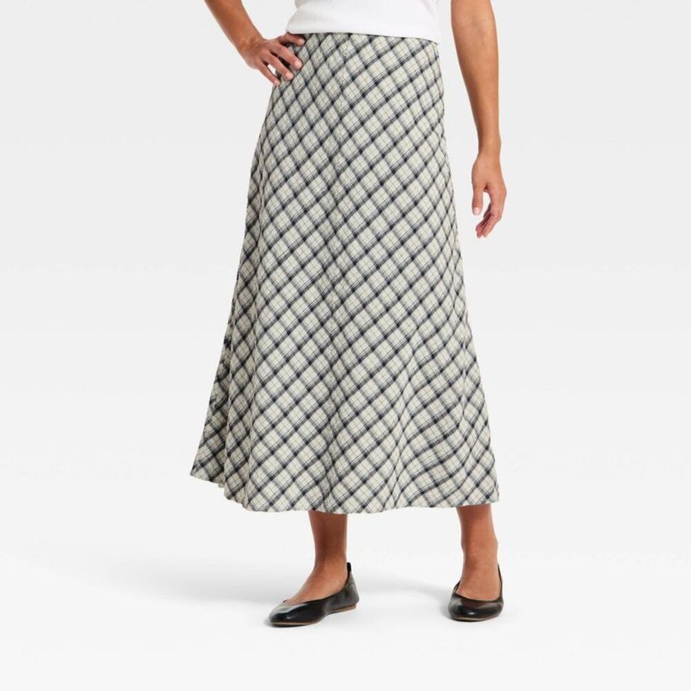 Women's Printed Midi Full Skirt - Universal Thread Navy Blue Gingham XL